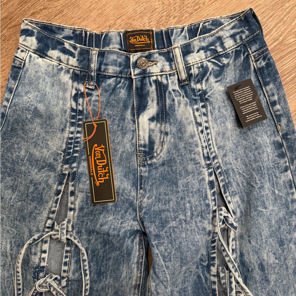 Von Dutch Women's Wide Leg Tie Front Denim Jeans  size‎ 3 (27 x 31 ) - Picture 10 of 11